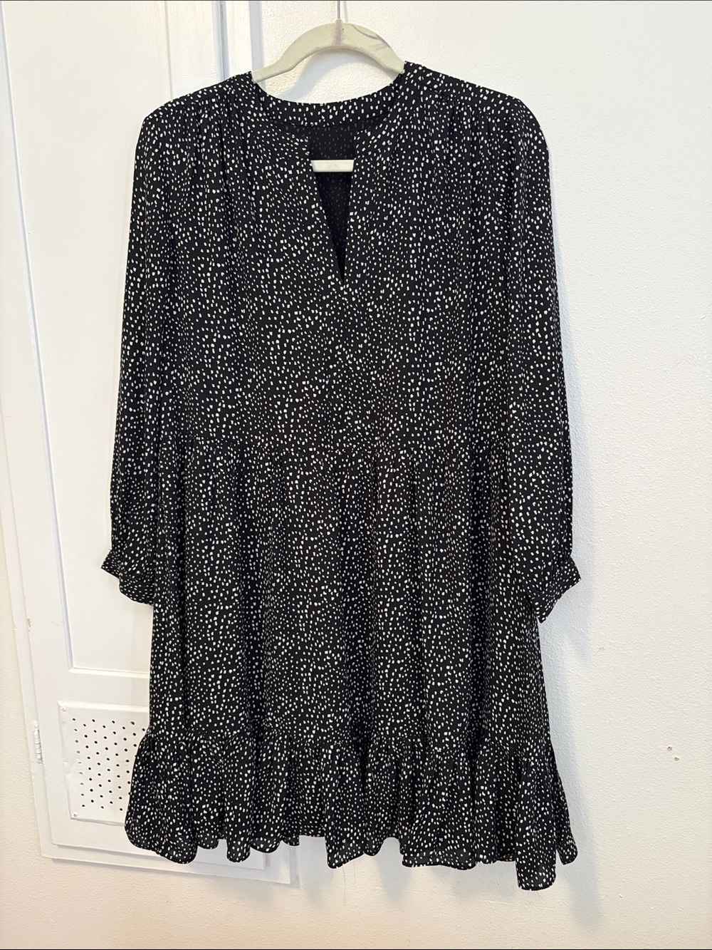 LOFT Black Dress with White Dot Print, Long Sleeve